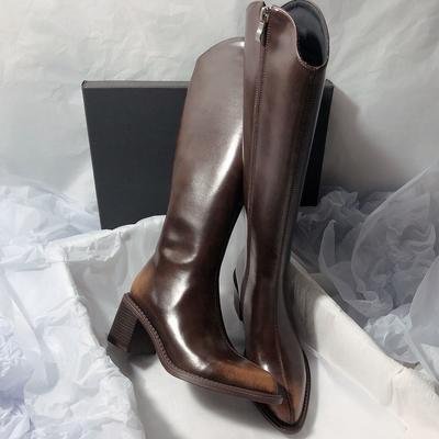 Модные женские высокие сапоги, элегантные, с острым носком, кожаные, коричневые, женские, до колена, туфли на каблуках, готика, по акции, качество, шик, Y2k