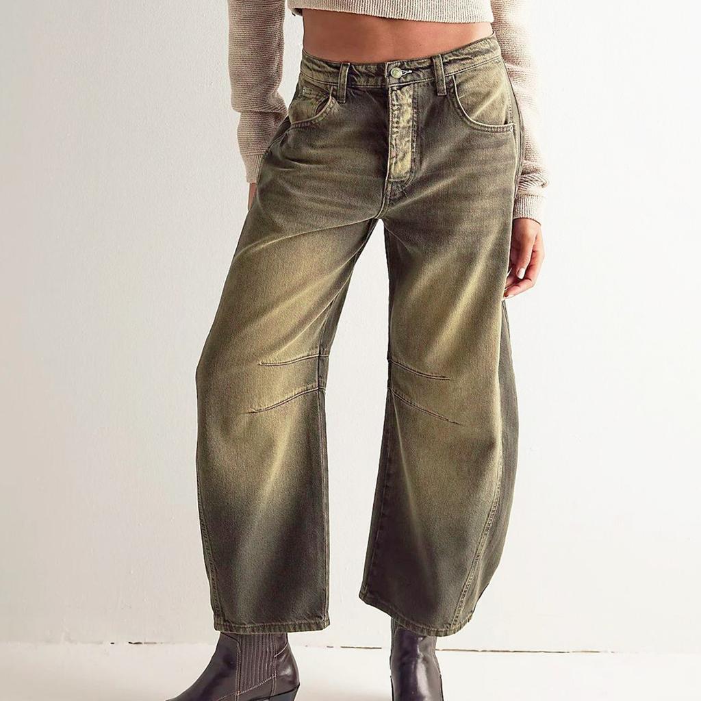 Женские мешковатые джинсы со средней талией, широкие свободные джинсовые брюки-бойфренды, прямые укороченные джинсы-бочонки