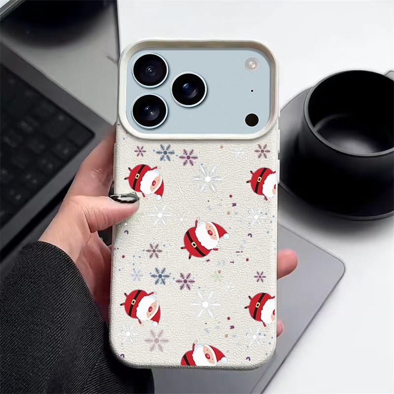 Santa Claus Pattern Case For iPhone 17 Air 16e 16 15 14 Pro Max 13 12 17 Pro 11 Shockproof Soft Silicone Leather Texture Phone Cover