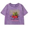 California Strawberries Print Women Tshirts Washed Street Retro Short Sleeve Slim Summer Fitness Clothing
