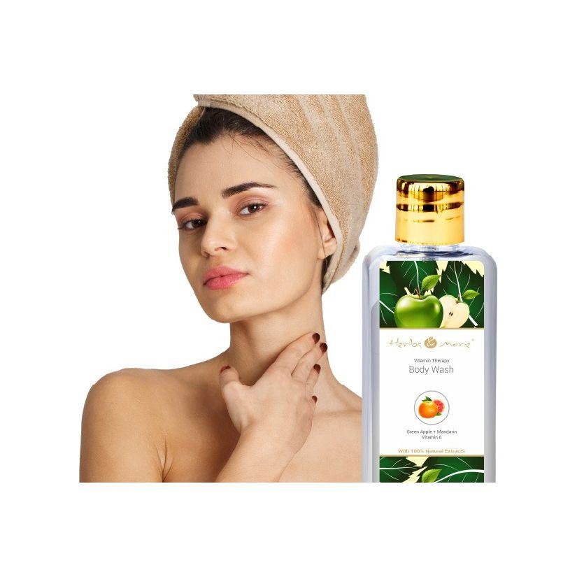 Гель для душа с Зеленым яблоком, Мандарином и Витамином Е (100 мл), Body Wash Green Apple Mandarin Vitamin E,  Herbs & More