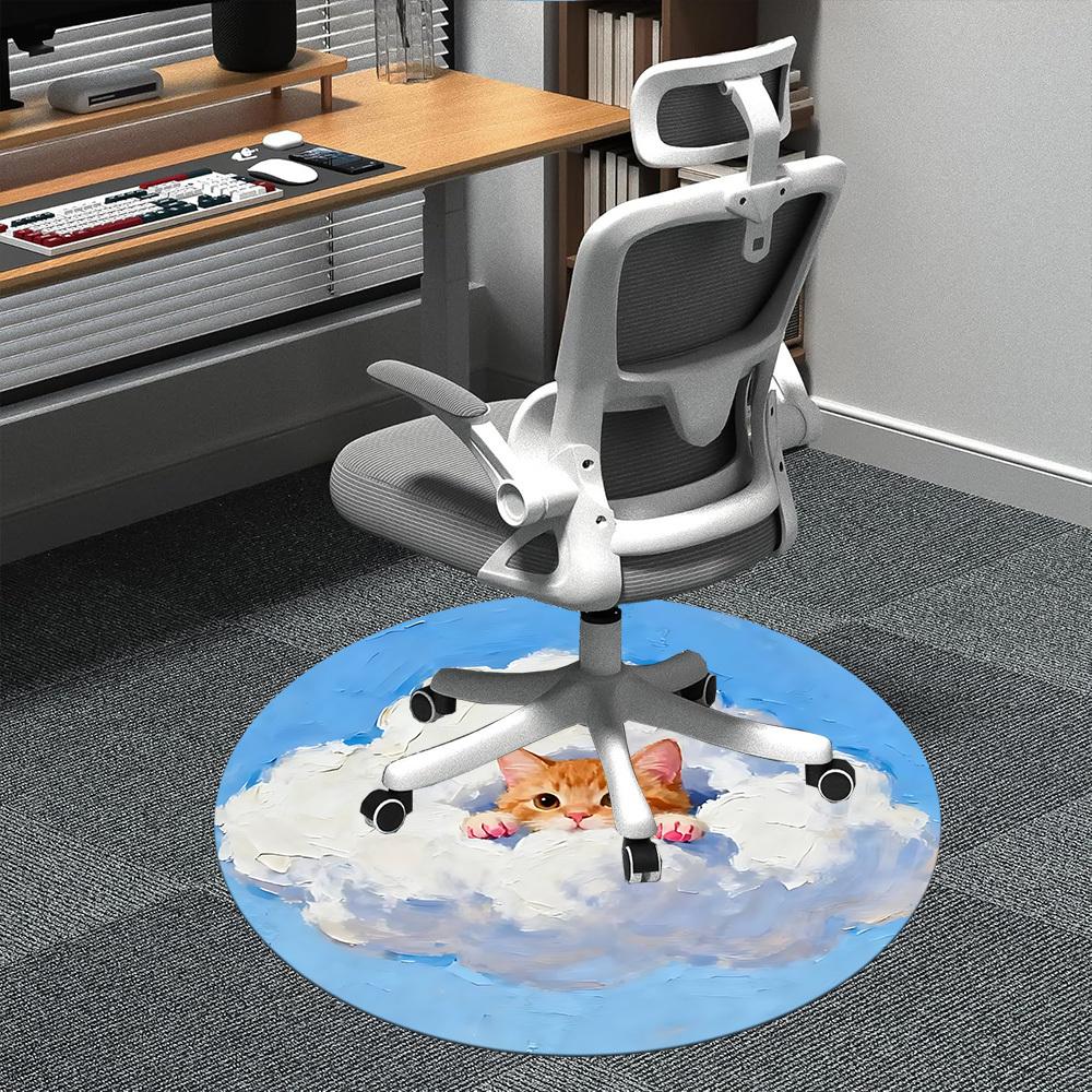 1PC Cloud Cat Office Round Area Rug, Mat Suitable ForOffice, Under Office Chairs Bedroom Living Room Home Decor, Room Deco