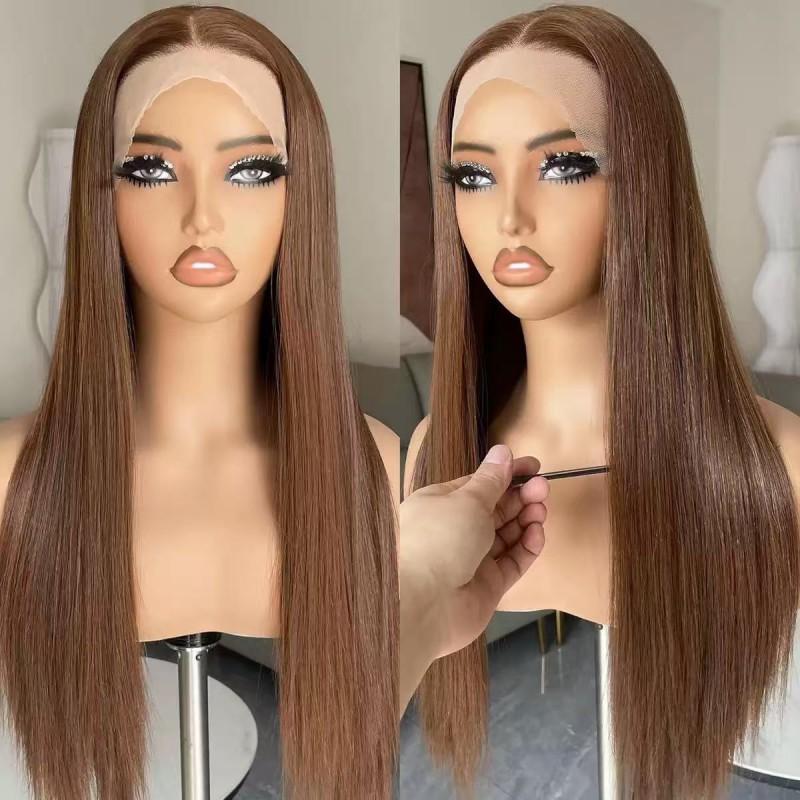 Wine Red Straight Lace Front Wig Women Full Cap Synthetic Hairpiece Heat Resistant Fiber 18-40 Inch Lengths