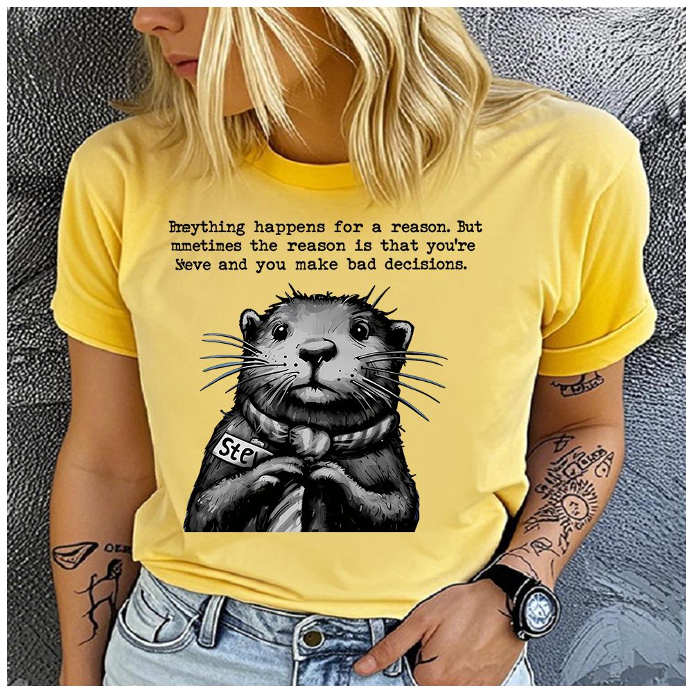 100% Polyester Cute Otter Image Fashion Creative Trend Pattern round Neck Short Sleeve Casual Sports T-Shirt