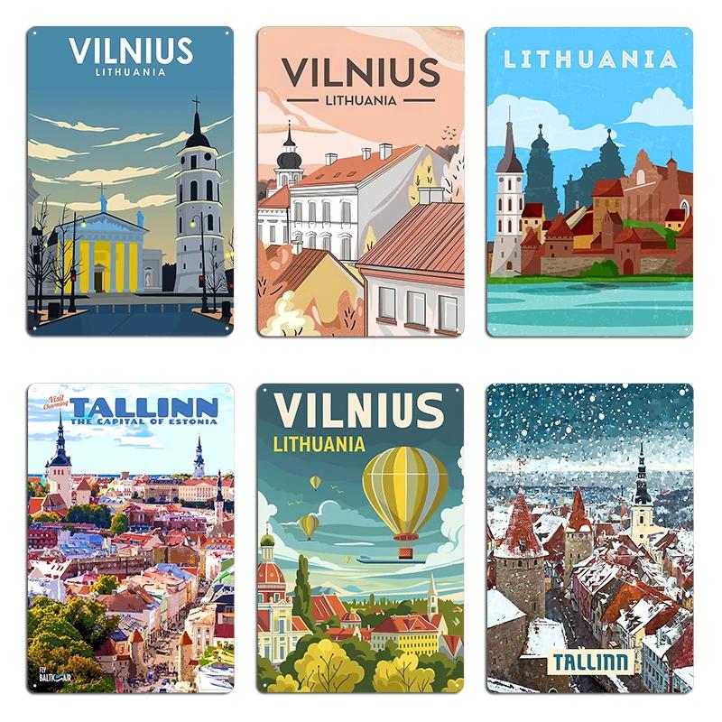 Vilnius Lithuania Vintage Retro Minimal Travel Poster Metal Plaque Poster Wall Decor Classic Custom Cinema Mural Tin Sign Poster