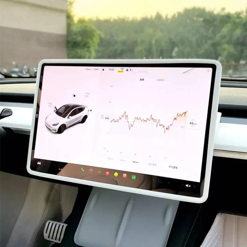 For Tesla Model 3 Y 2020-2025 Silicone Screen Frame Display Edge Protector Central Control Protective Cover Car Accessores