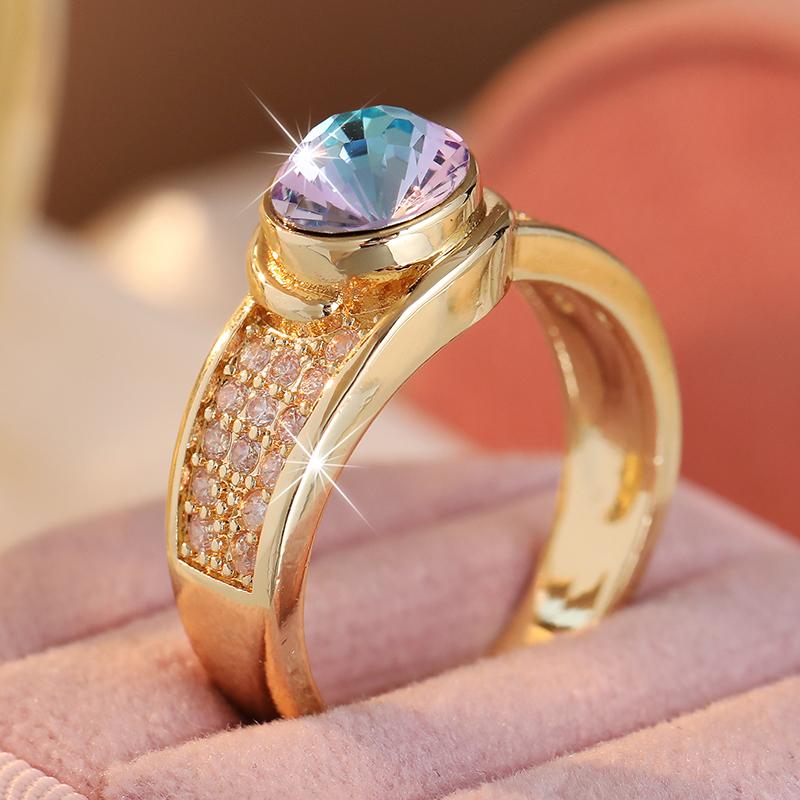 Dazzling Inlaid Imitation Moonstone White CZ Women's Ring Gorgeous Gold Color Geometry Daily Wear Party Jewelry Anniversary Gift