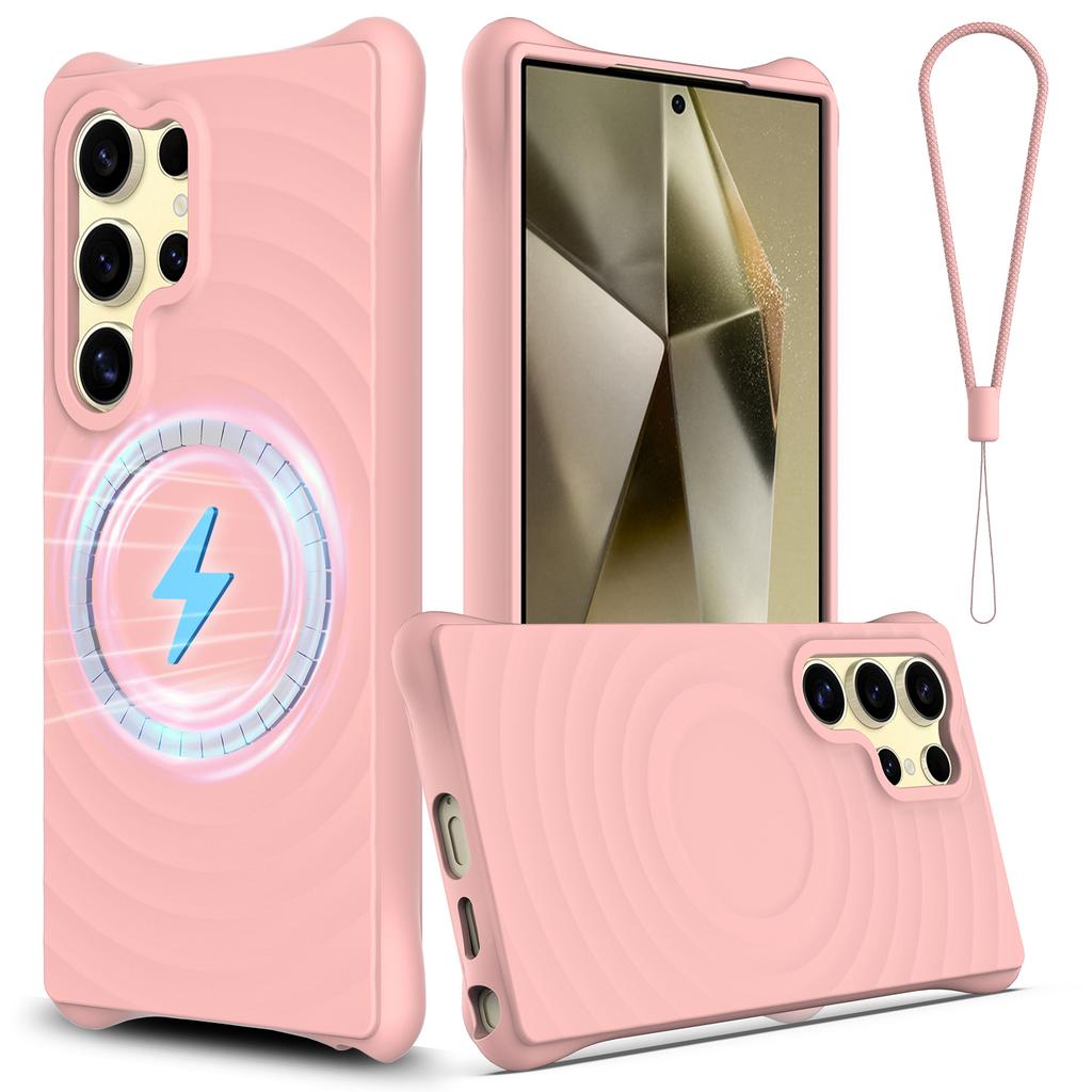 For Samsung Galaxy S24 Ultra Magnetic Case Ripple Texture Anti-Drop Liquid Silicone Phone Cover