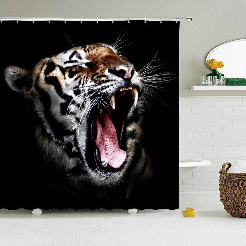 Животные напечатаны лев, тигр, кошка, Слон, 3d Занавески для ванной Водонепроницаемая полиэстеровая ткань Моющаяся занавеска для душа для ванной с крючком