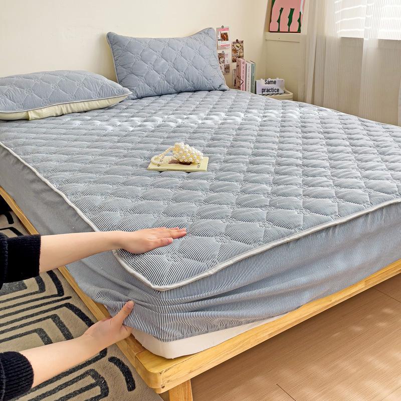 Облачно-хлопковая, приятная для кожи, утолщенная, облегающая простыня: Однотонный, 100% хлопок, Нескользящий, Можно стирать в машине.