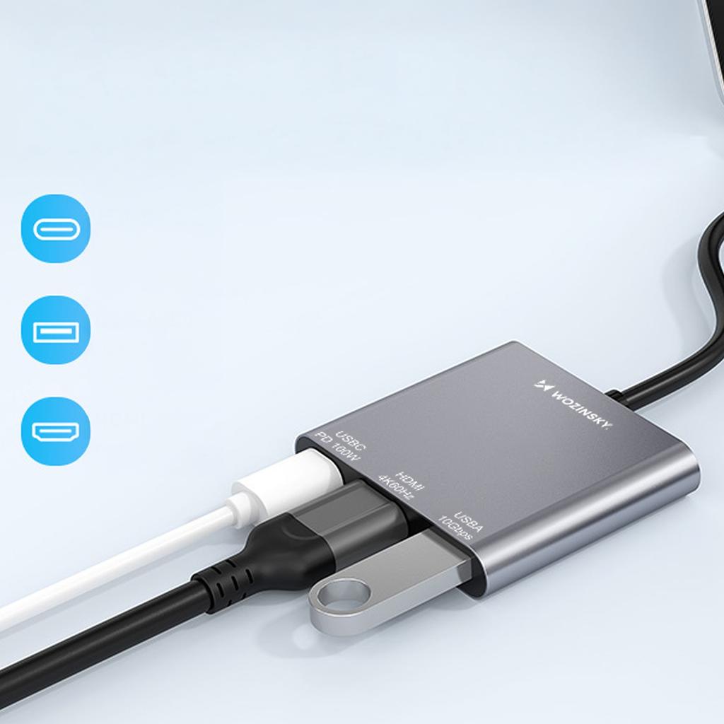 Хаб-разветвитель USB-C на USB-C USB-A HDMI PD 10 Гбит/с 4K - серый