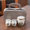 High-end Hand-painted Suet Jade Porcelain Travel Tea Set, One Pot and Four Cups of Boutique Teapot Teacup Outdoor Portable Gifts