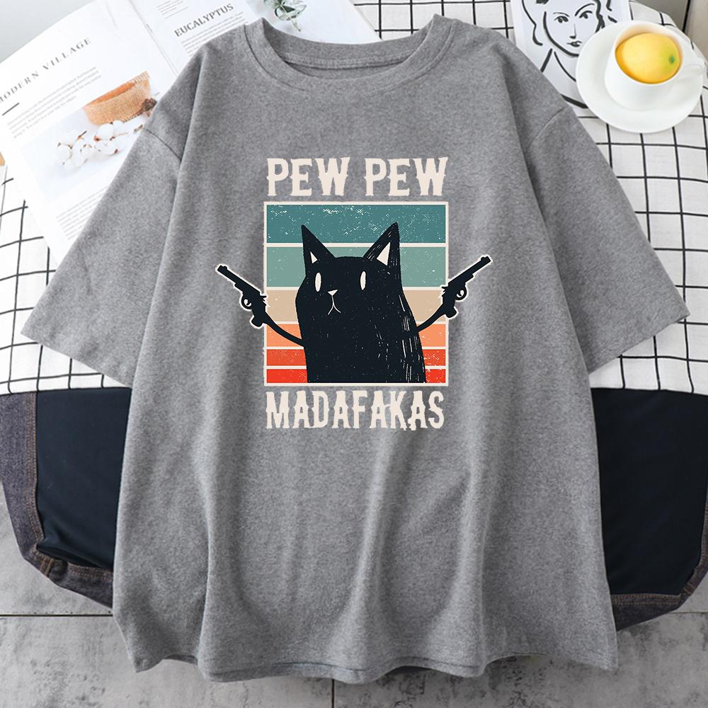 Мужские хлопковые футболки с принтом Pew Madafakas Black Cat, винтажные повседневные топы с короткими рукавами и круглым вырезом для творчества, мужские футболки, одежда