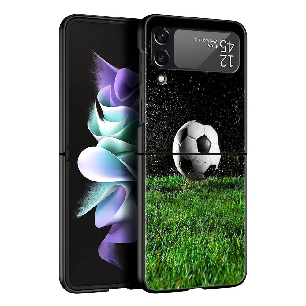 Чехол для телефона Samsung Galaxy Z Flip 3 4 5, складной чехол для мобильного телефона, жесткий чехол для ПК, черный защитный чехол, футбольный мяч, футбольное поле