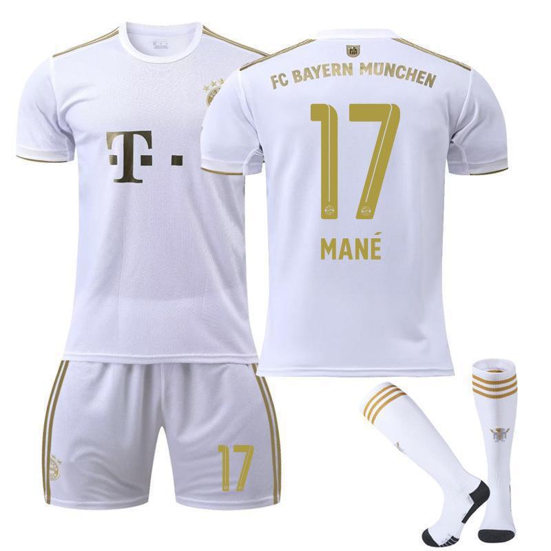 2223 Bayern Away White No. 17 Mane 4 Dericht 25 Muller Jersey Football Uniform Set Sportswear