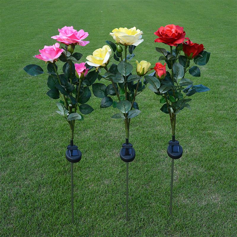 Outdoor Solar Powered 3 LED Light Waterproof Rose Flower Stake Lamp Party Decorative LED Solar ARI