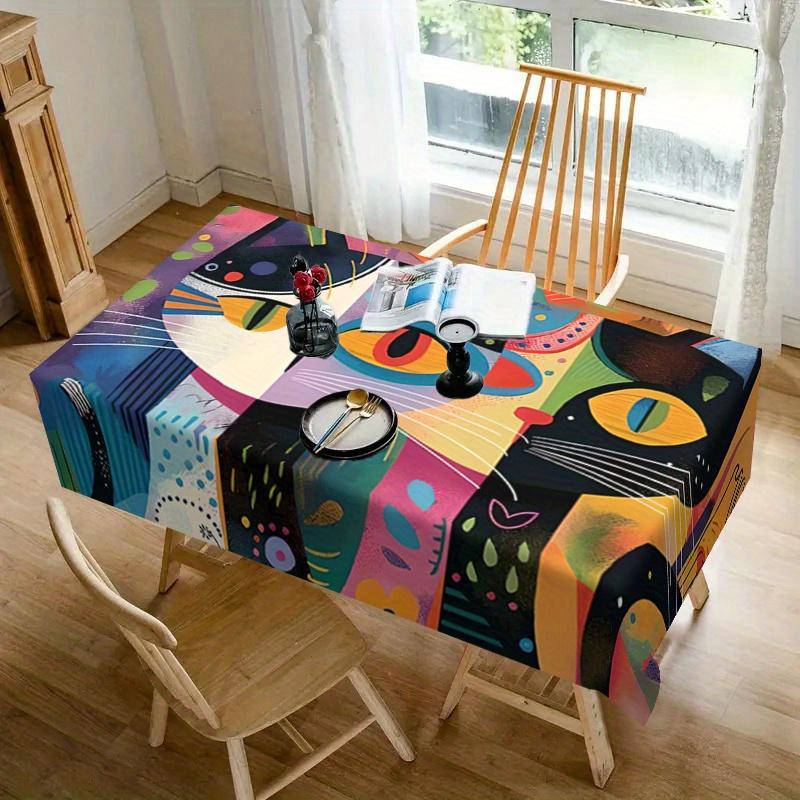 1 piece of lively cartoon cat tablecloth - eye-catching abstract pattern, perfect for partieszyc