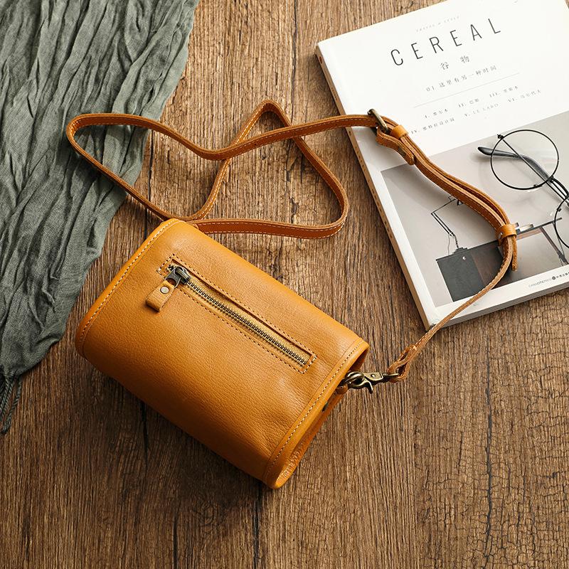 Johnature Genuine Leather Retro Small Bag Women Soft Real Cowhide Simple Solid Color Shoulder & Crossbody Bags