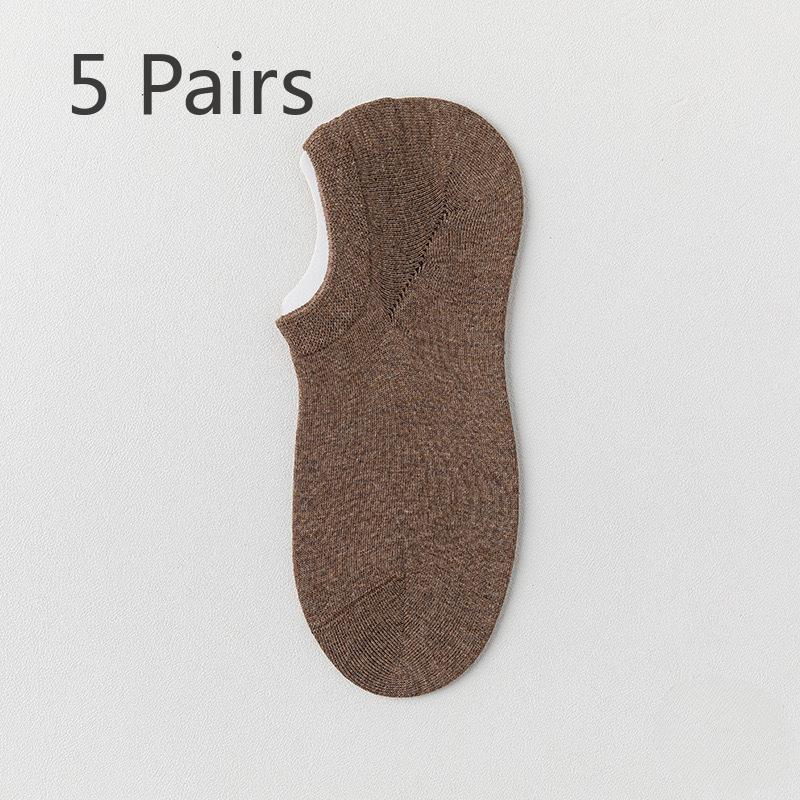5 Pairs Boat Socks Men's Shallow Mouth Invisible Socks Spring and Summer Mesh Breathable Sweat Anti-odour Boneless Cotton Socks