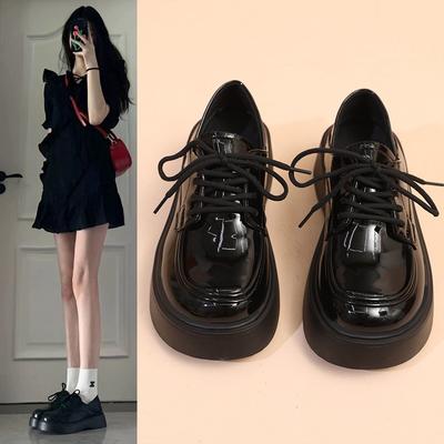 Черные туфли на устойчивом каблуке, маленькие кожаные туфли женские, осень 2025, новая коллекция, ретро, черные, универсальные, на шнуровке, студенческие лоферы на платформе