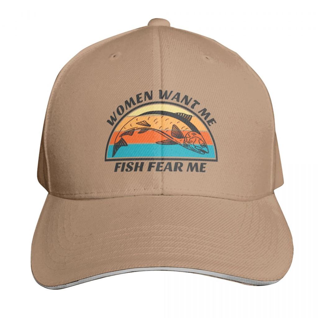 Women Want Me Fish Fear Me Baseball Cap Sun Protection Upf 50 Breathable Mesh Back Adjustable Buckle Closure