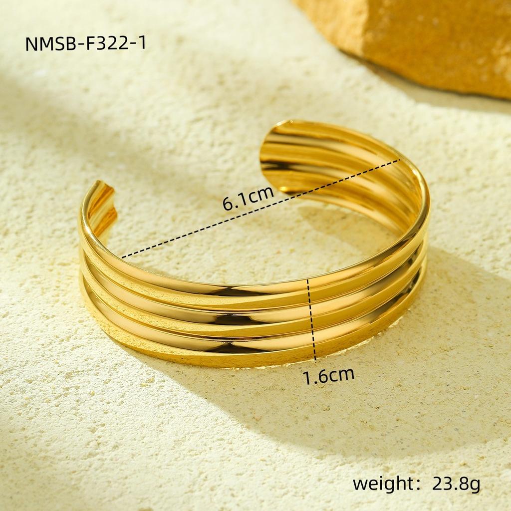 GEMCHIC Women's Double Layer Geometric Cuff Bracelet Adjustable Gold Plated Stainless Steel Bangle for Fashion