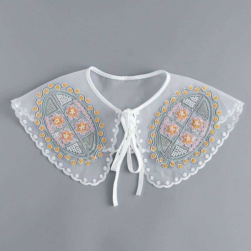 Korean Summer Floral Embroider Fake Collar Neck Guard Scarf Female Shoulder Wraps Cape Removable Shirt Detachable Collar