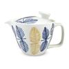 J-kitchens Kunzan-yaki Teapot with Strainer, 240ml Capacity, for 1-2 People, Hasami Ware, Made In Japan, Leaf Pattern, Blue