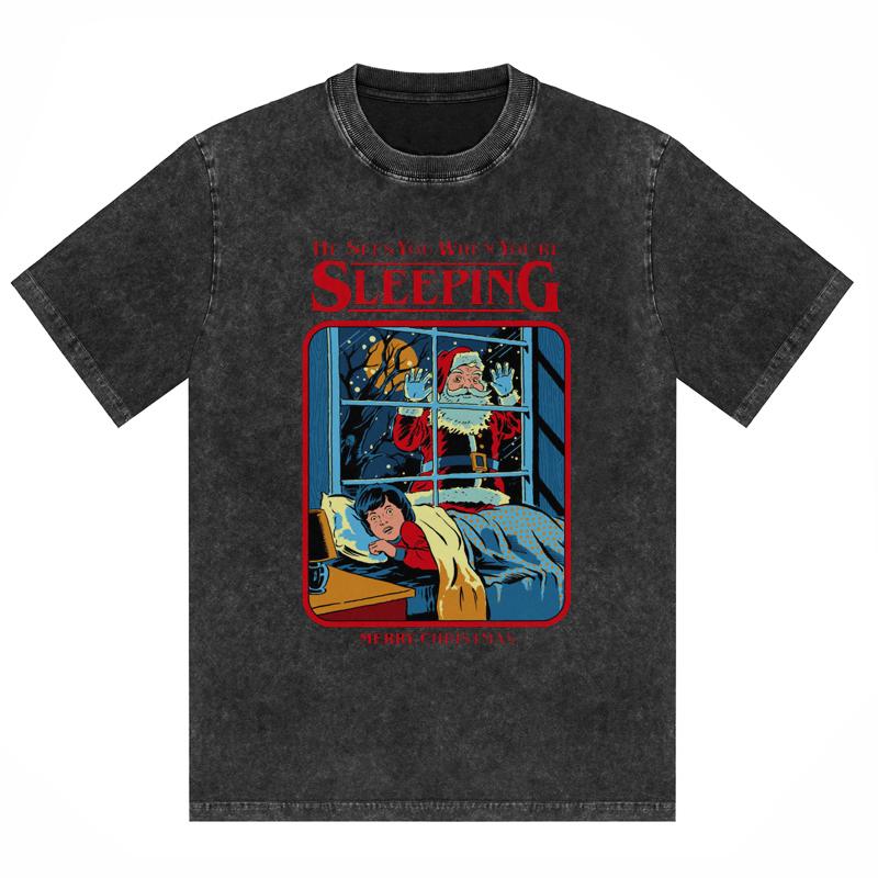 Серия комиксов ужасов Счастливого Рождества Мой первый огнемет Принт Футболки Винтажные выстиранные хлопковые футболки Подарочная одежда