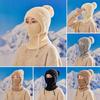 Women Windproof Knitted Hat with Fleece Lining 3-in-1 Hooded Scarf Cold Weather Skiing Hiking Headgear