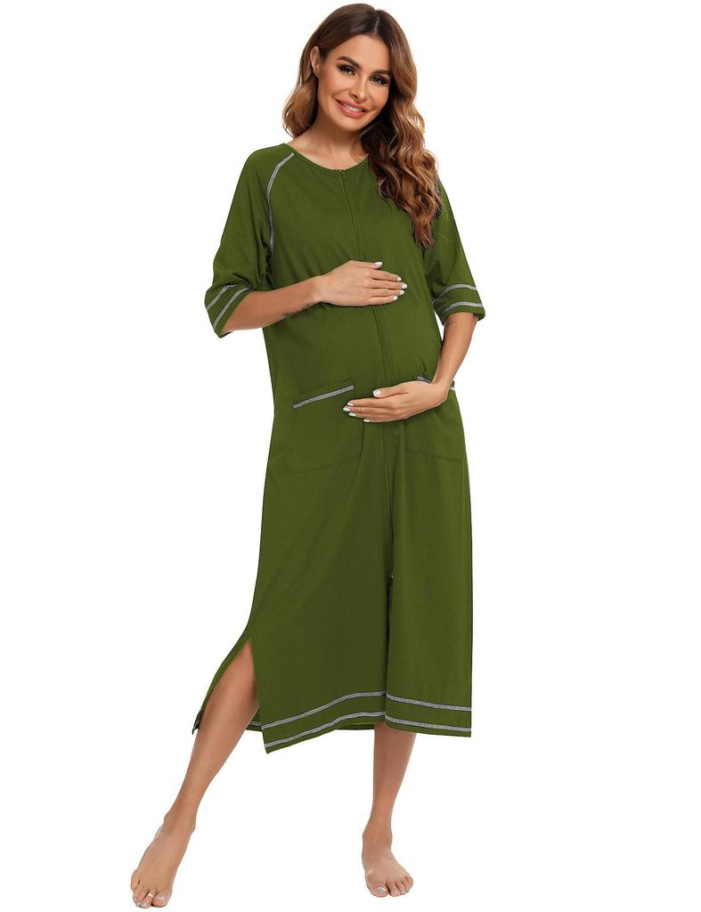 2024 Spring/Summer Comfortable Maternity Nightgown: Casual Loose Fit, Three-Quarter Sleeves, Large Size Pajamas