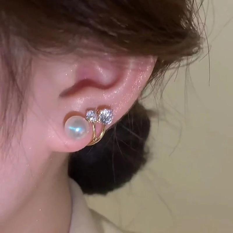 Crystal Pearl Stud Earrings for Women Elegant Pearl Zircon Earring Girls Fashion Sweet Jewelry Gifts Accessories ARI
