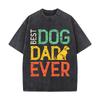 Best Dog Dad Ever Text With Dog Graphic Washed Vintage Short Sleeve Loose Streetwear Tee