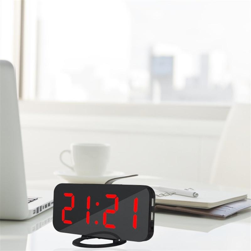New Creative Mobile Phone Charging Mirror Electronic Snooze Alarm Clock LED Display