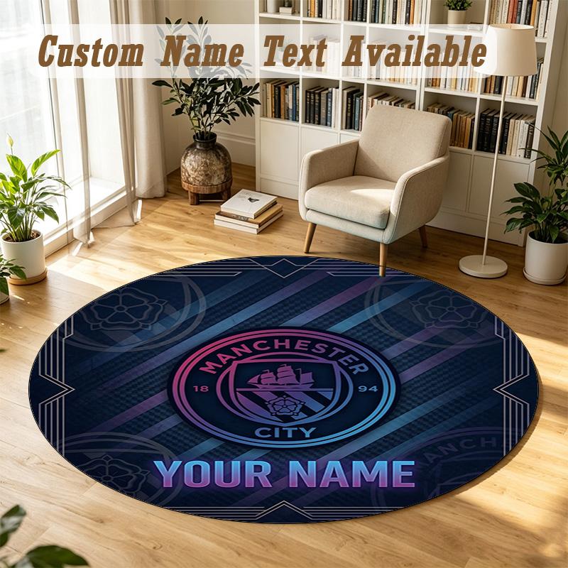 Round Rug Custom NameManchester City Pattern Non Slip Carpet Home Floor Decor