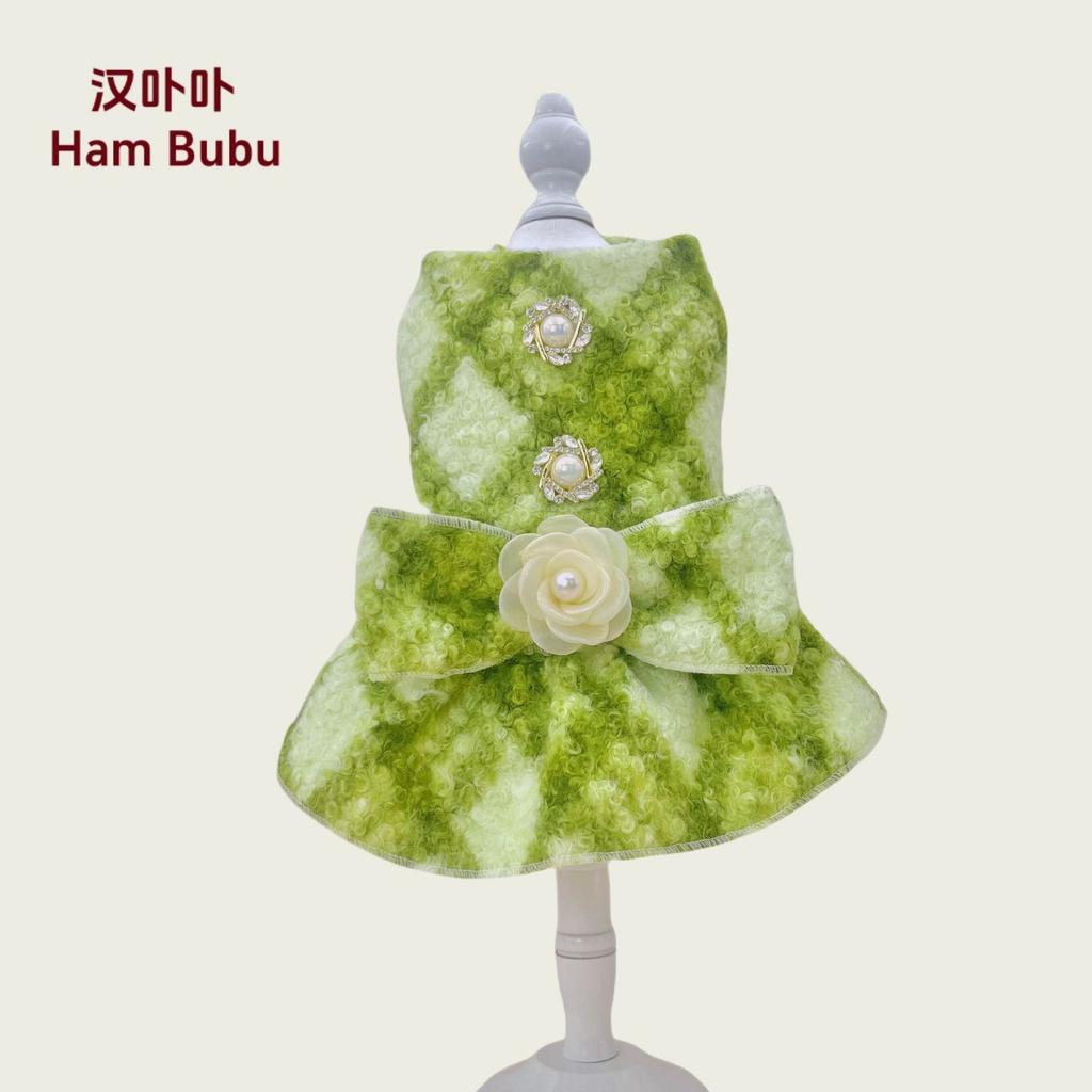 Autumn and Winter Pet Woolen Plaid Bow Dress Cat Winter Coat Woolen Coat Small Dog Teddy Dog Dresses for Small Dogs