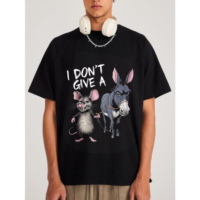 Мужская черная футболка I Don't Give A Rat And Donkey с графическим принтом, повседневная уличная одежда, топ для ежедневной носки