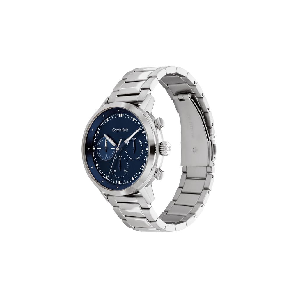Calvin Klein Stylish Series Quartz Watch Stainless Steel Band 44Mm Blue Dial Multifunction Chronograph Three Eyes Men watches Silver 25200063