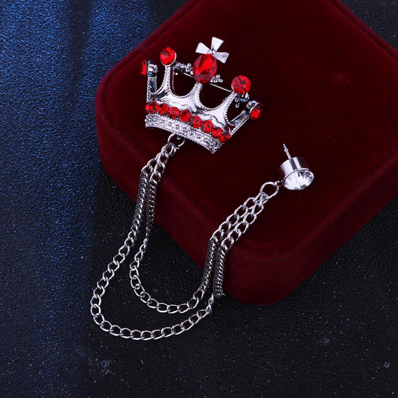 Crystal Men Brooch Pin Crown Fashion Collar Pins Suit Lapel Wedding Gift Jewelry Cross Chain