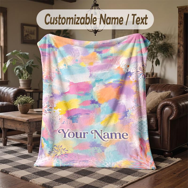 Abstract Art Composition Theme Throw Blanket Custom Name Text Personalized Blanket Soft Cozy Blanket for Home Sofa Bed