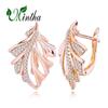 MINTHA Trendy Rose Gold Color Clip Earrings Wedding Daily Fashion Jewelry Cubic Zirconia Leaf Earrings For Women Bridal Geometry Earrings