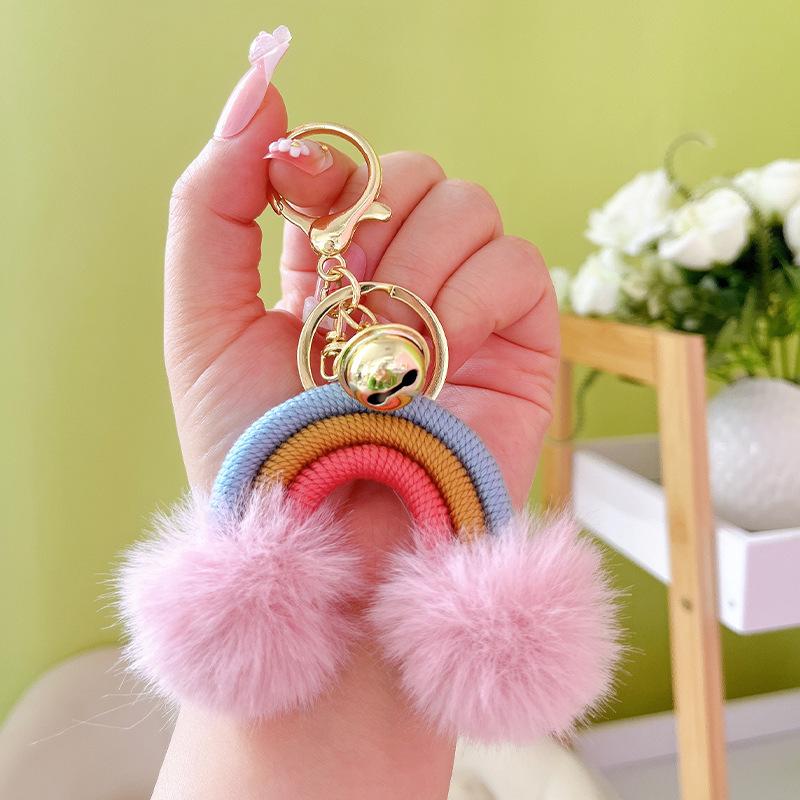 Bohemian Rainbow Pompom Keychain: Trendy Bag Charm with Creative Style