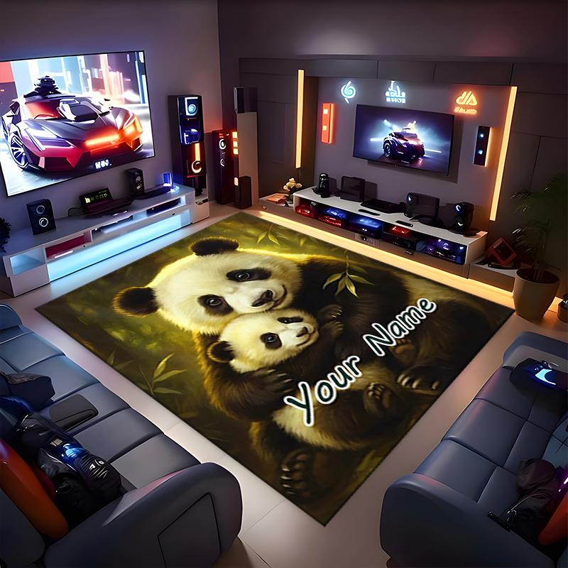 1PC Custom Name Panda Love: Mother Baby Theme Floor Mat Ideal for Living Room, Game Rooms, Office, Bedroom,Floor Mat Playful Design