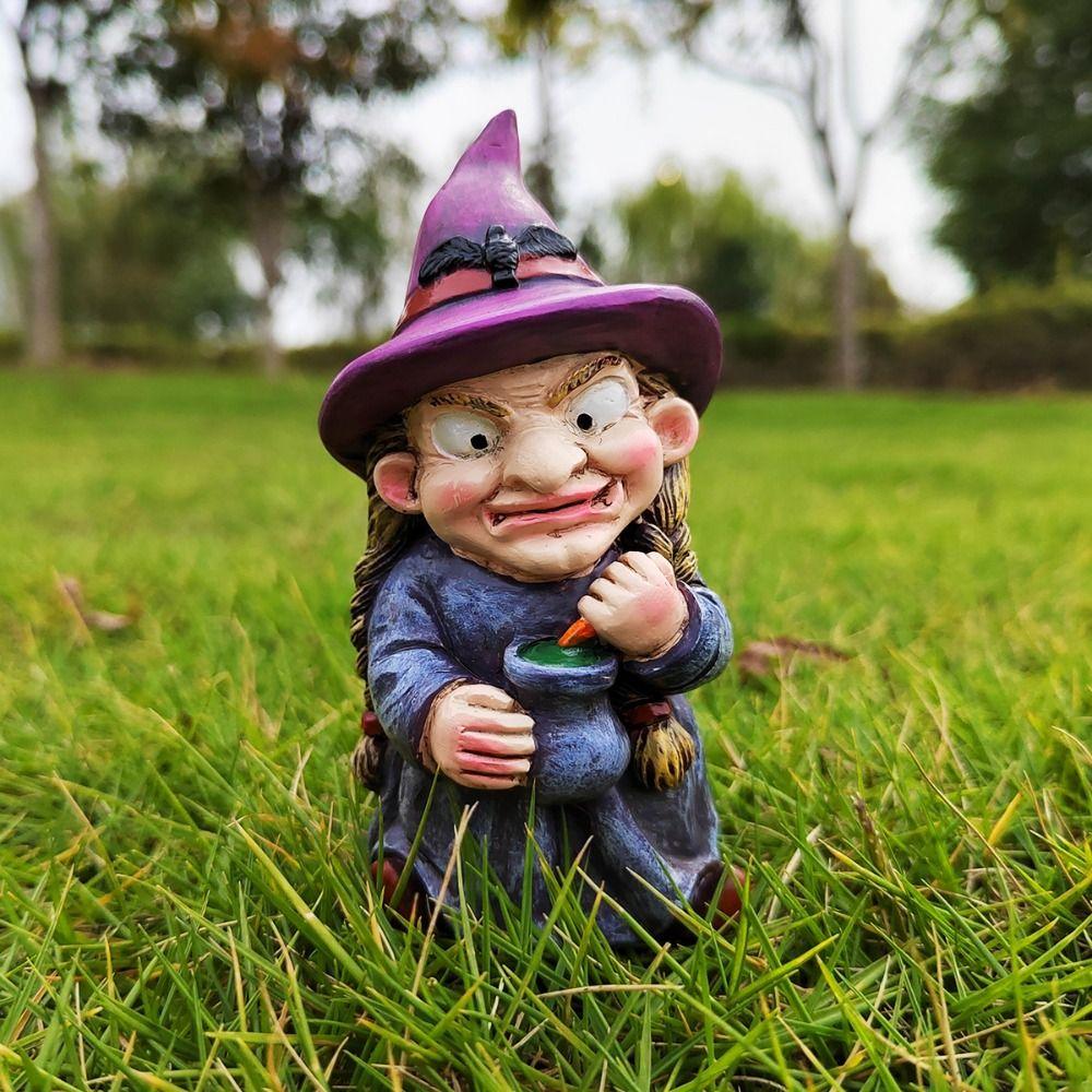 Funny Gnome Statues Resin Garden Dwarf Figurine Halloween Witch Sculpture  Christmas