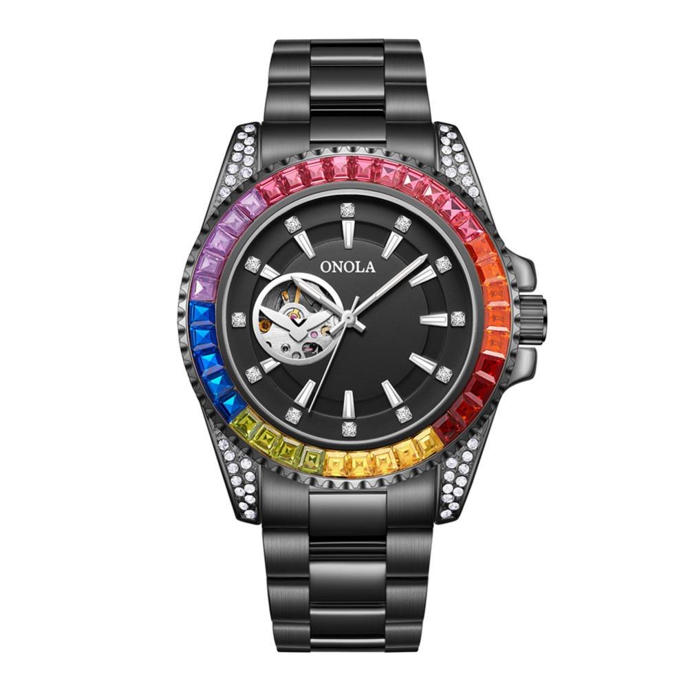 Fashionable New Rainbow Diamond Fully Automatic Mechanical Watch for Men Solid Core Stainless Steel Strap Waterproof