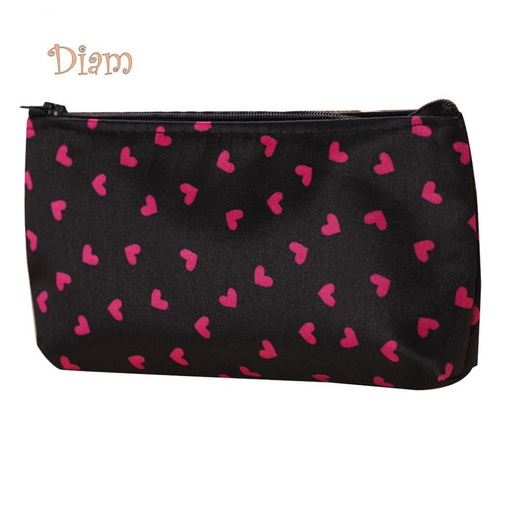 Портативная мини сумка из полиэстера на молнии и принтом в мелкое сердечко для косметических средств и макияжа