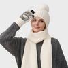 3Pcs/Set Winter Hat Scarf Gloves Set Solid Color Windproof Plush Ball Hat Neck Warmer Touch Screen Gloves Set