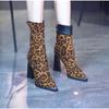 Elegant Woman Heeled Shoes Vintage Leopard Women Ankle Boots Fashion Pointed Toe Short Booties Winter Ladies dressesThick Heel