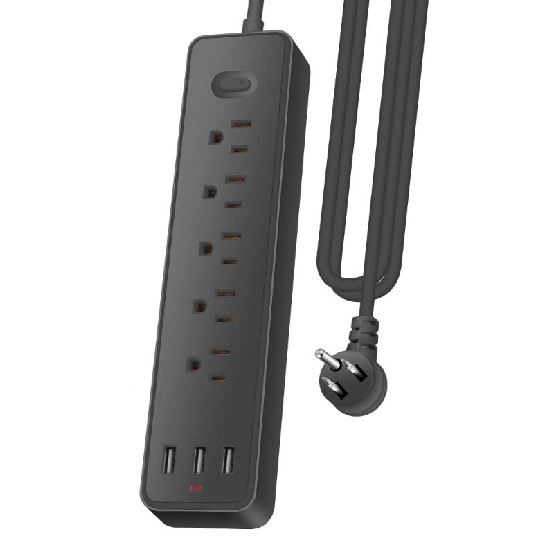 8 in 1 Power Strip Surge Protector US Plug Wall Outlet Adapter with 5pcs Widely-Spaced AC-Outlets & 3x USB Ports