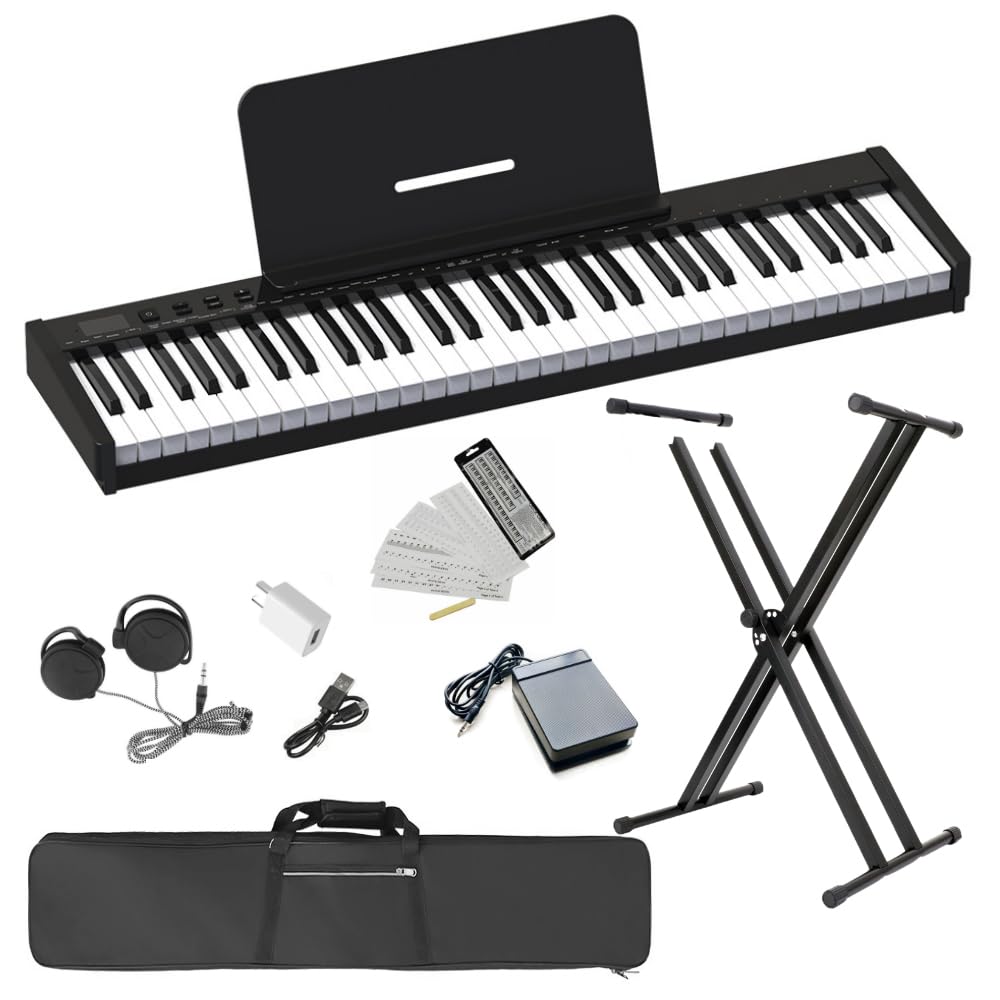Stand Longeye Electronic 61 10mm Easy To Perfect for with Pedal Storage Bag MIDI Music Keyboard Earphones [Piano Set] Piano, Keys, Stroke,